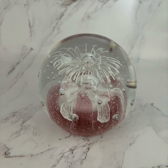 Art Glass Hand Blown Unique Double Pink Bubble Burst Paperweight - Picture 2 of 3
